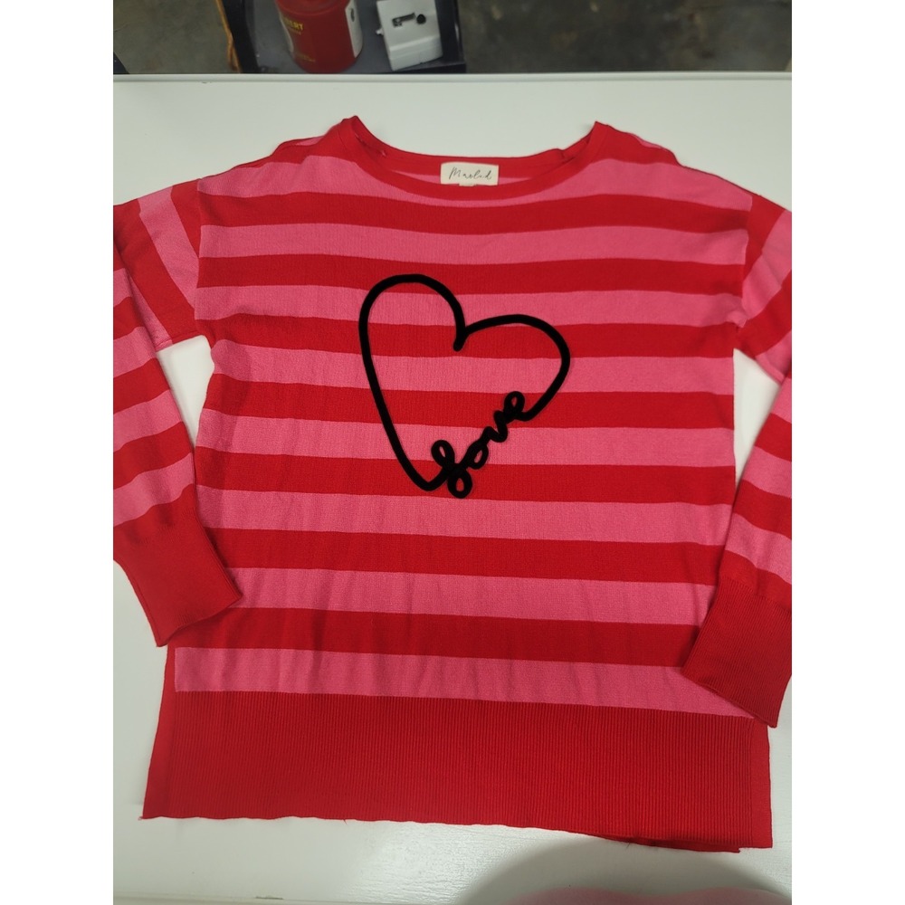 Red And‎ Pink Striped Lightweight Sweater Size XS Marled  Brand LOVE
